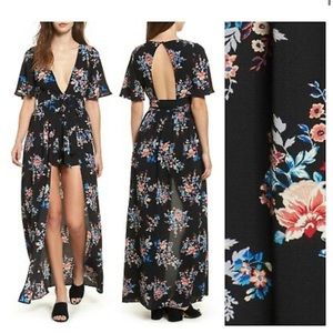 Socialite  Floral Open Back Romper Maxi Dress